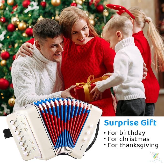 Accordion Instrument - 10-Key Button Accordion , Ideal for Beginner and kid, Lightweight - White，Ideal Gift for Christmas and Thanksgiving