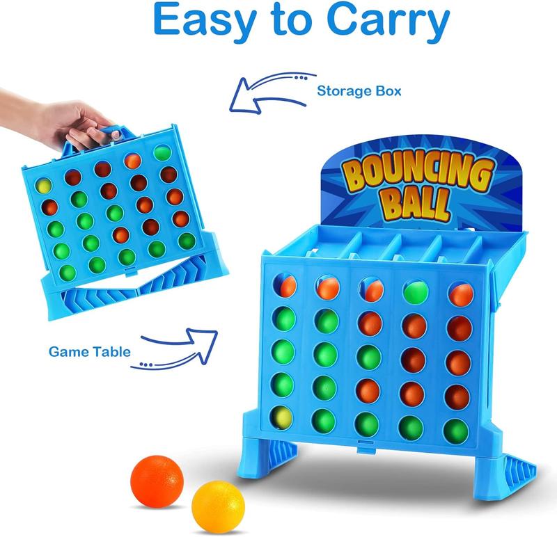 Linking 4 Shots Game, Bounce Off Party Game Jumping Ball Tabletop Game for Kids, 4 in a Row Parent-Child Interaction Board Game Educational Toy for Family Travel Outdoor