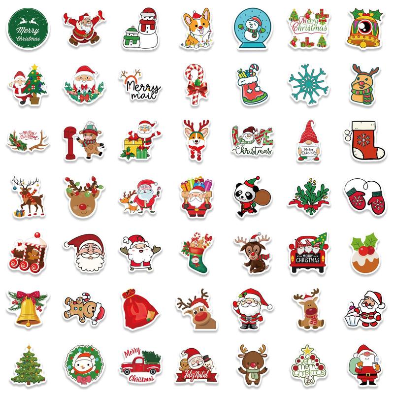 Christmas Themed Sticker, 100pcs set Self Adhesive Decorative Sticker, DIY Decals for Water Bottle Laptop Phone Case Scrapbooking Journal Making