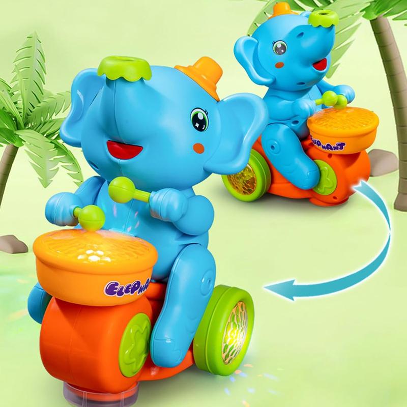 Drumming Elephant Toy,Elephant Blowing Ball Walking Car with Music Light Elephant Drummer Toy, Musical Elephant,Elephant Ball Toy (Blue)