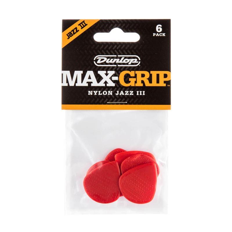 Dunlop 471P3N Max-Grip Jazz III Nylon Guitar Picks, Red, 6 Pack