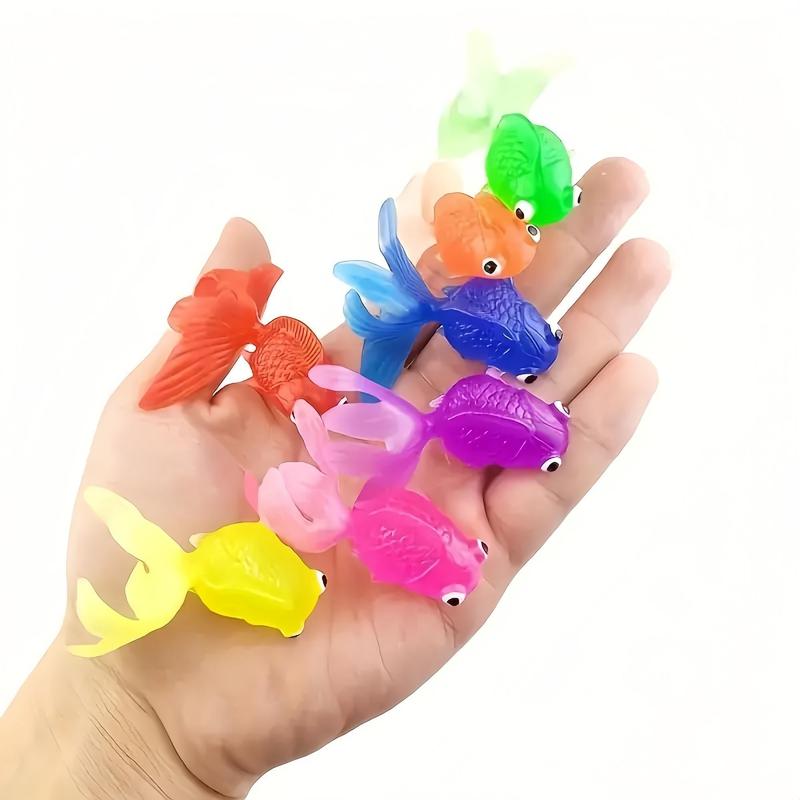 Random Color Floating Fish Toy & Fishing Net Toy, 11pcs set Colorful Simulation Soft Rubber Fish Toy & Fishing Net Toy, Summer Party Gift Supplies