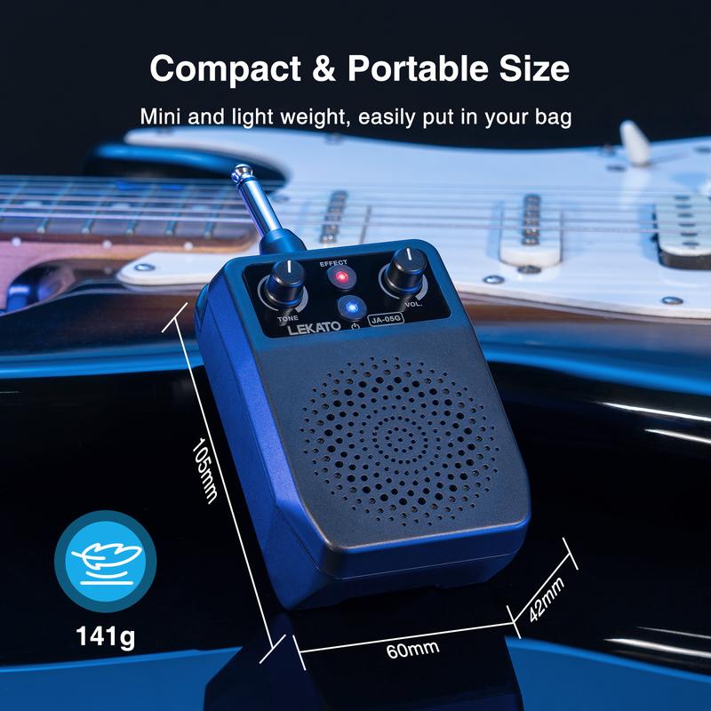 LEKATO JA-05G Mini Electric Guitar Amp 5W, Portable Guitar Amp Bluetooth with Built-in 4 Effects, Clean Distortion Overdrive Reverb, Rechargeable Small Guitar Amp for Practice, Back to School