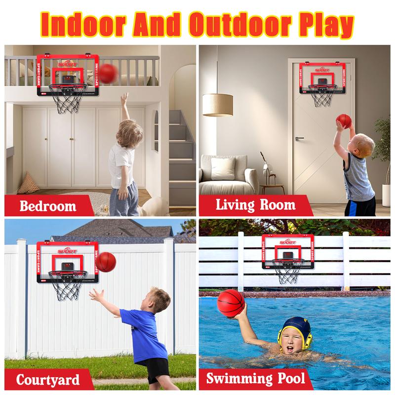 Indoor Outdoor Mini Basketball Hoop with Scoreboard, Over the Door Portable Basketball Hoop Set, Indoor Basketball Game Toy for Kids & Adults