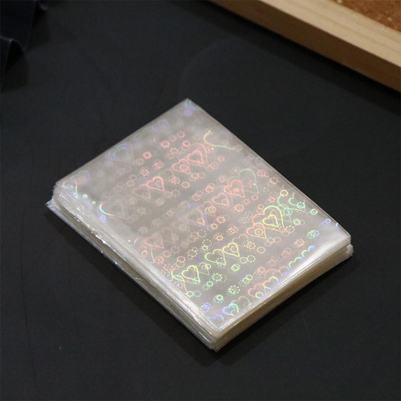 Heart Pattern Photocard Sleeve, 50pcs pack Laser Card Sleeve, Holographic Film for Card Making, DIY Scrapbooking Supplies, Gifts & Wrapping Supplie