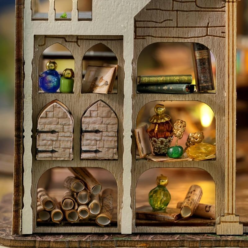 DIY Wooden Book Nook Kit, Creative DIY 3D House Model Kit, 3D Desktop Decoration Ornament, DIY Model Kit for Bookshelf Decoration, Stocking Fillers Gift