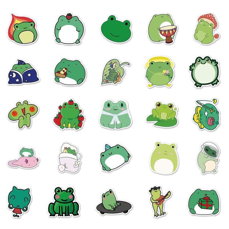 50pcs Cartoon Frog Pattern Stickers, Cute Animals Pattern Waterproof Decorative Stickers, DIY Decals For Water Bottle, Laptop, Phone Case, Scrapbooking, Journal Making