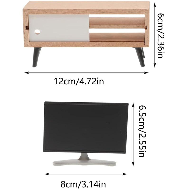 Miniature TV with Television Cabinet Model, 1 Set Mini TV and TV Stand Toy, Dollhouse Furniture for Dollhouse Living Room Accessories, Modern Home Decor