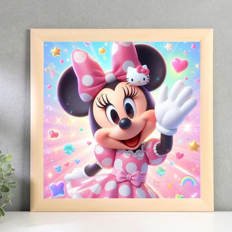 Minnie Pattern Diamond Arts Colorful Painting Kit without Frame, DIY Creative Full Round Diamond Decorative Art Crafts for Home Wall