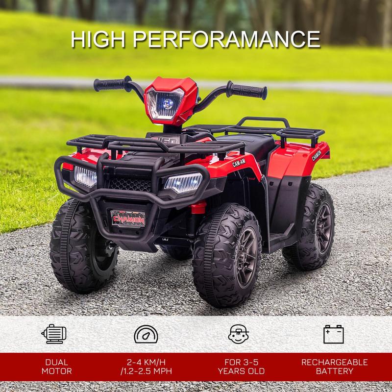 12V Ride on ATV for Kids, Kids Electric 4 Wheeler with Headlight, Music, MP3, Treaded Tires, Battery Powered Kids Quad for Toddler, Red