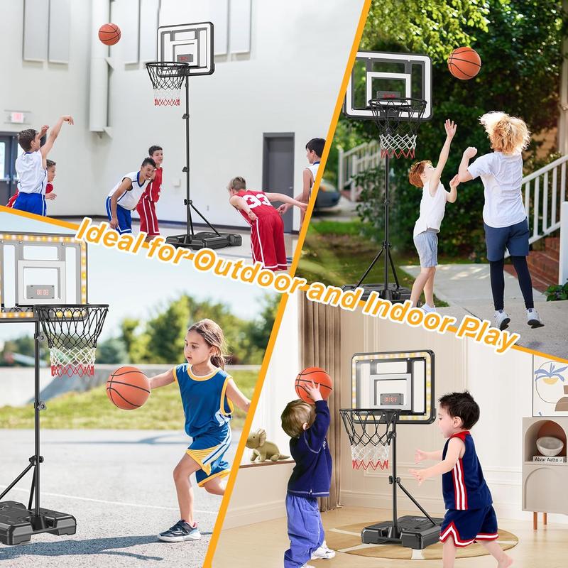 Kids Basketball Stand with Scoreboard and Timer, Adjustable Height 3ft - 5.8ft Basketball Stand Toy, Sports Games for Boys Aged 3 4 5 6 7 8