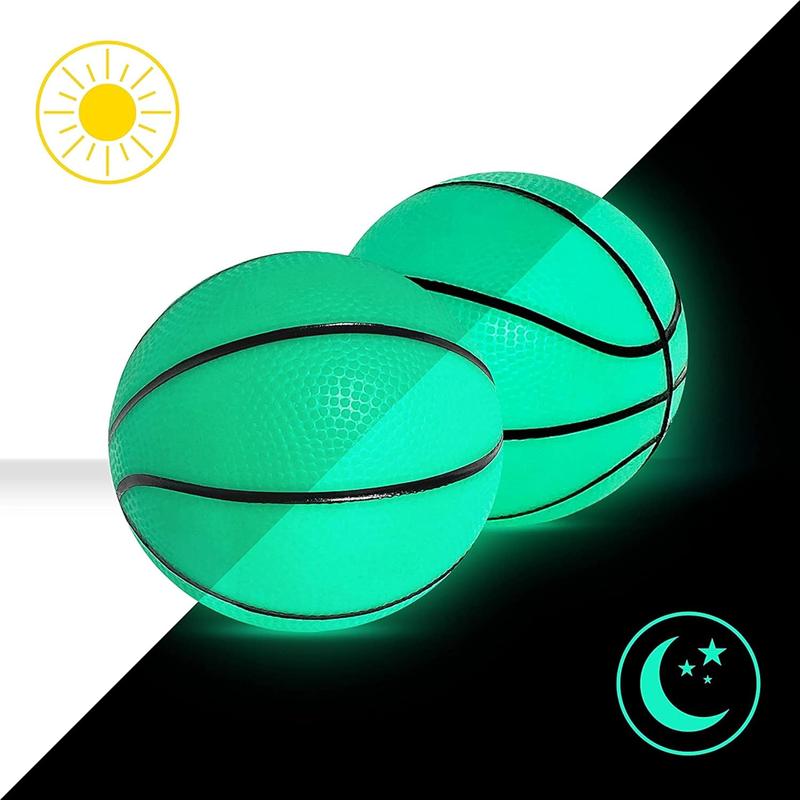 Glow in The Dark Basketball (2 Pack) - Fun Mini Glowing Ball Toys for Indoor or Outdoor Play - Soft, Lightweight PVC Material - Easy-Grip Design - Ideal for Nighttime Fun - Green, 5