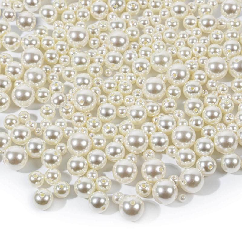 Faux Pearl Beads, 800pcs set Mixed Sizes Ivory Pearl Craft Beads, Loose Pearls for Jewelry Making, Crafts, Decoration and Vase Filler