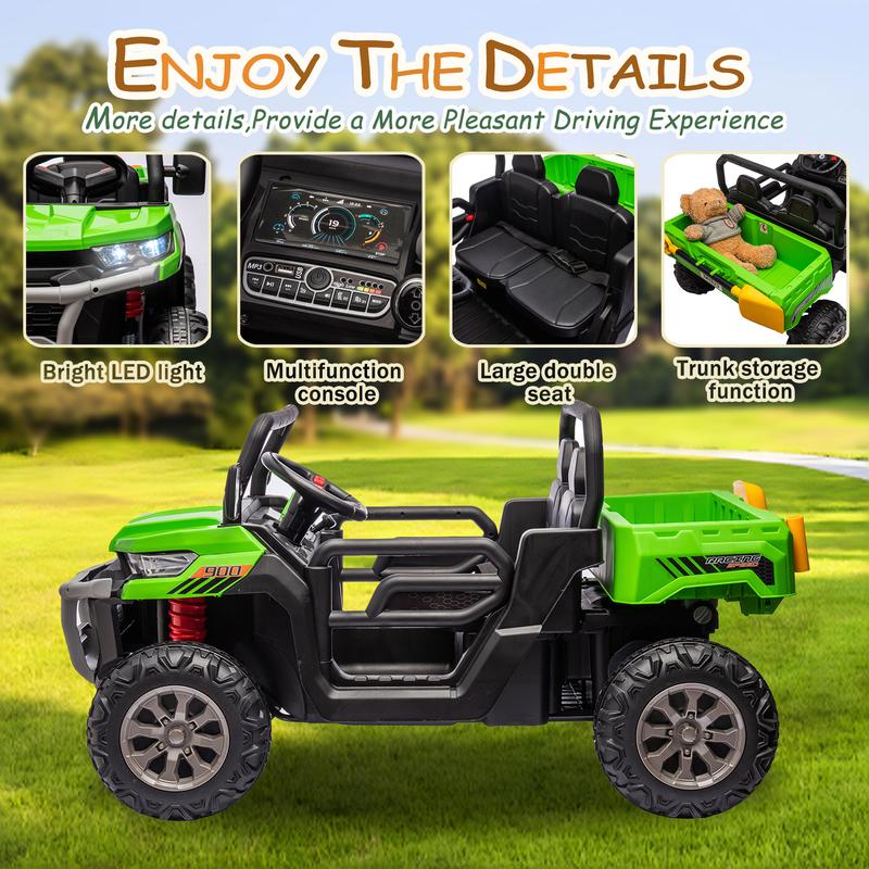 24V Ride On Truck 2 Seater Ride On UTV with 2x200W Motor Ride On Dump Truck with Dump Bed Shovel Ride On Car with Remote Control Electric Vehicle with Non-slip tyre for Boys Girls ride-on toy remote control