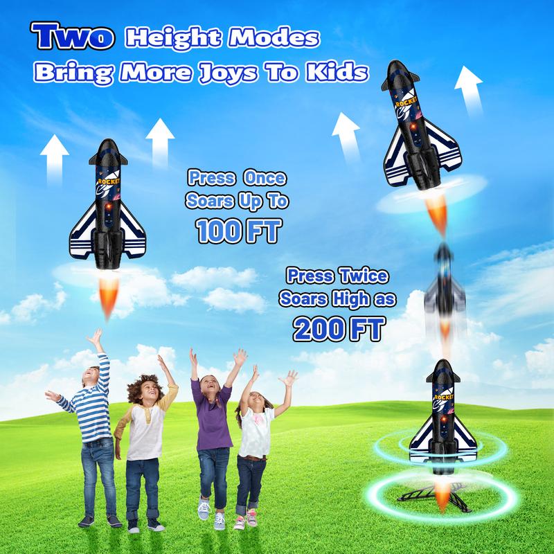 Rocket Launcher for Kids, 200 ft Flight Altitude Self Launching Motorized Rocket Toy with Safety Parachute Land and LED Light, Outdoor Toys Gifts.