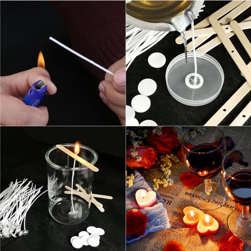 Candle Wick Making Set, 1 Set Candle Making Tool With 60 Holding Stickers & 10 Pieces Wooden Holding Sticks & 100 Candle Wicks, Party Decoration For DIY