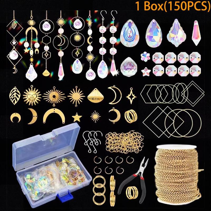 Diy Craft Kit for Adults, 150pcs set Suncatcher Making Kits, Window Hanging Pendants and Chains, Indoor Outdoor Party Garden Decor