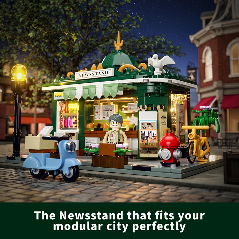 FUNWHOLE Newsstand LED Building Set - 556 Pcs Construction Bricks - Ideal Toys Gift for Adults, Teens, Boys, and Girls