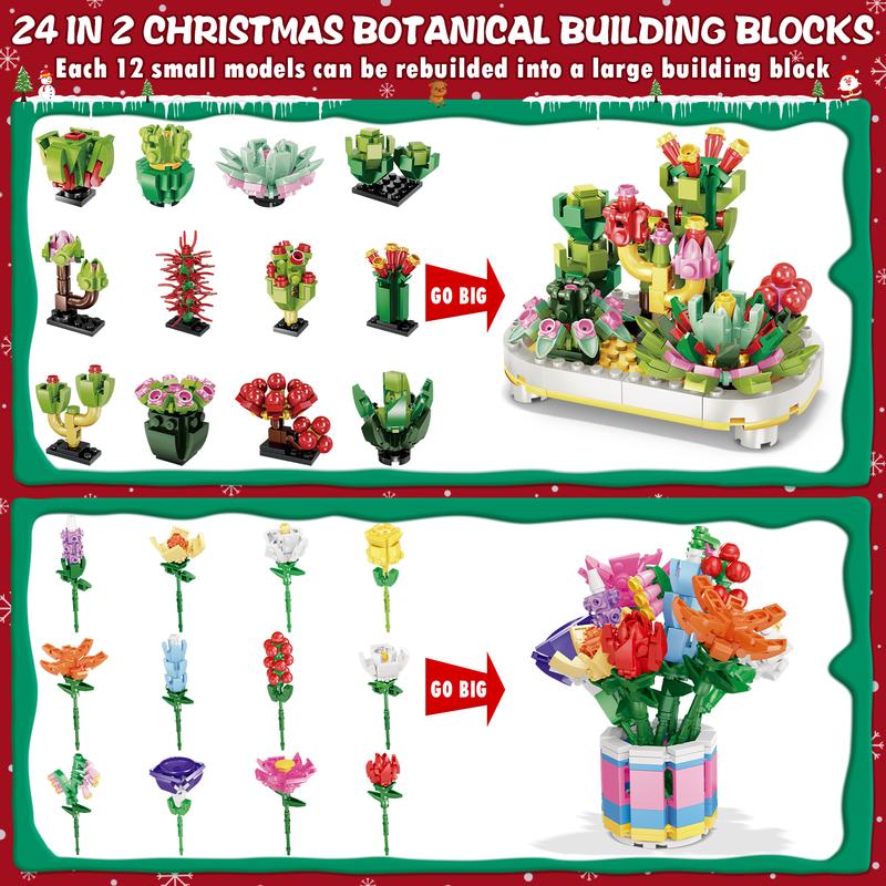 Advent Calendar 2024, 24 Days STEM Christmas tree Christmas cottage puzzle blocks Christmas Countdown Calendar Gift Box