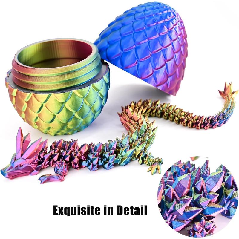 3D printed dragon egg with dragon inside, Rainbow articulated 3D dragon toy, with 3D dragon egg, crystal dragon, toy gift for children boys and girls