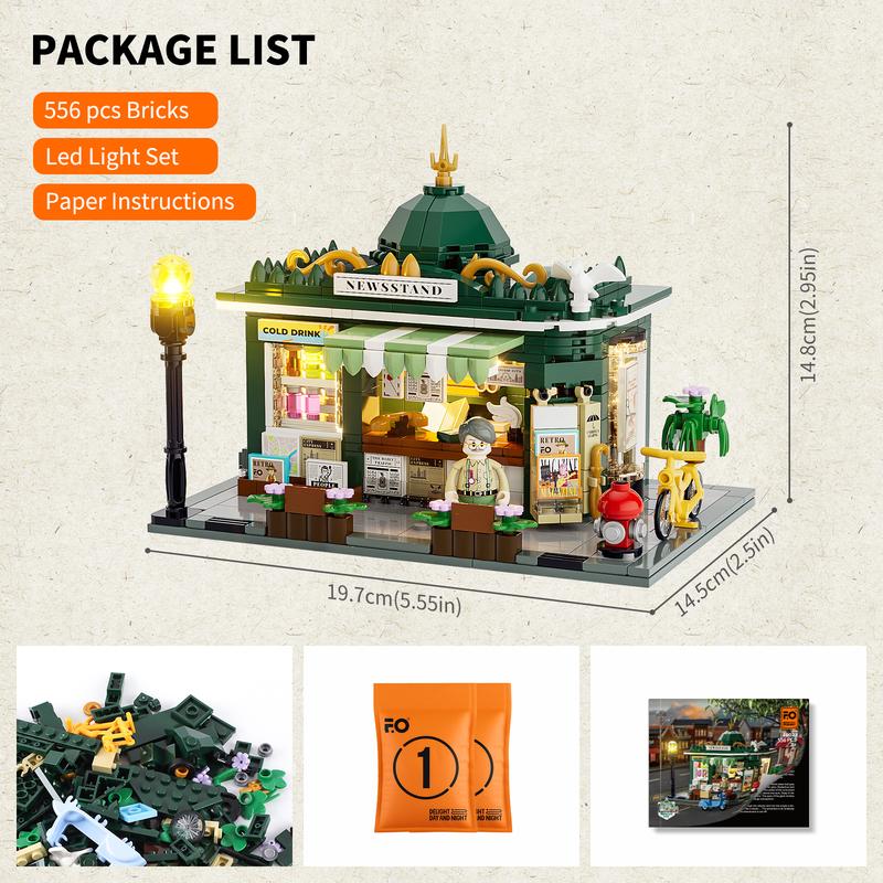 FUNWHOLE Newsstand LED Building Set - 556 Pcs Construction Bricks - Ideal Toys Gift for Adults, Teens, Boys, and Girls