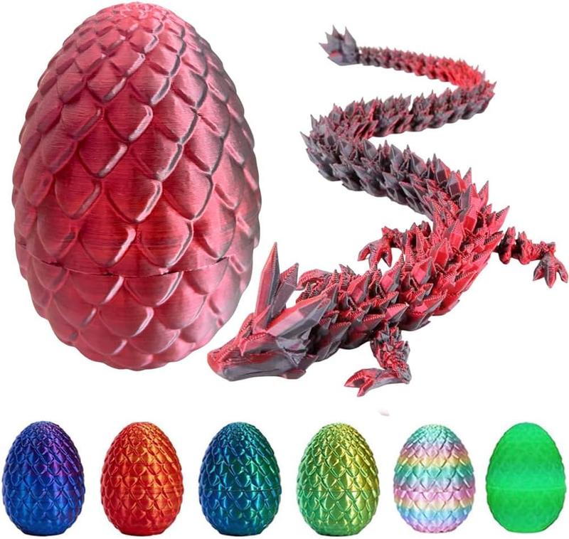 3D Printed Dragon Egg, Mystery Crystal Dragon Egg Fidget Toys Surprise, Easter Eggs Articulated Crystal Dragon Eggs with Dragon Inside (Laser Black and Red)