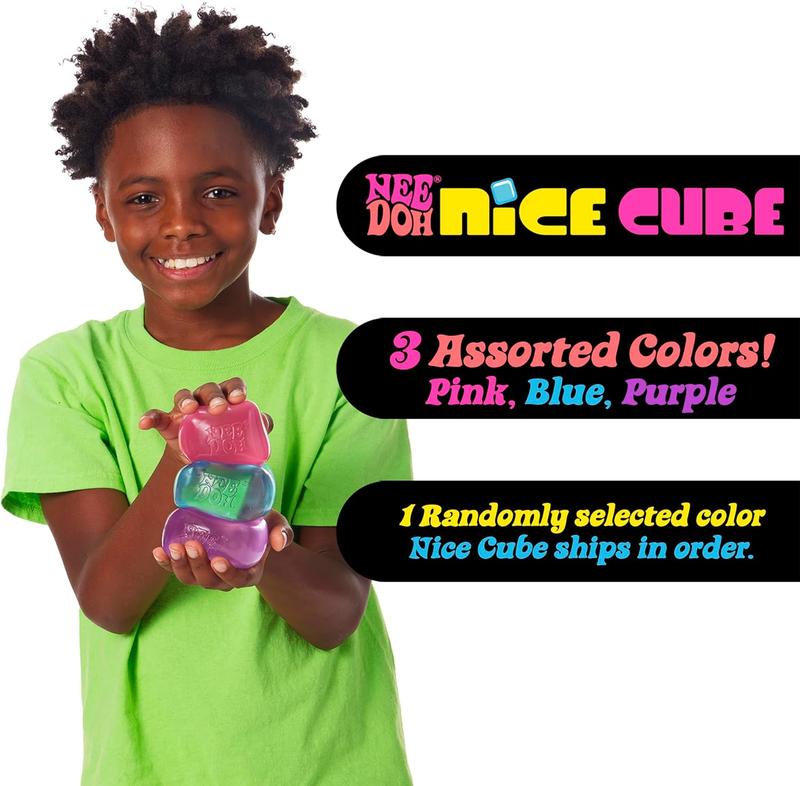 NeeDoh Nice Cube - Sensory Fidget Toy for Your Best Mellow and Chill - Square Shape with Groovy Goo Filling in Assorted Colors Blue Pink Purple - Age 3 to Adult - Pack of 1 Random Color