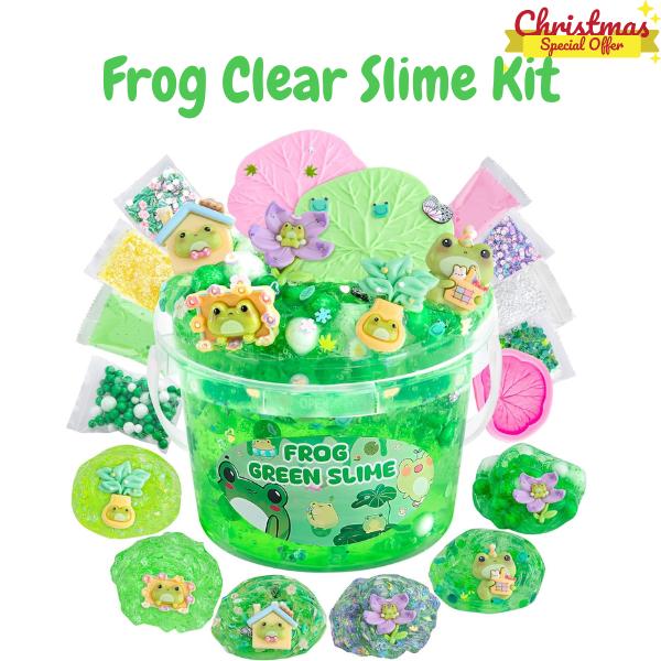 Frog Clear SlimeKit for kids Ages 8-12 with 8 Packs Slime Add-Ins Non Stick Slime with Clay, Birthday Halloween Christmas Easter Gifts thanksgiving