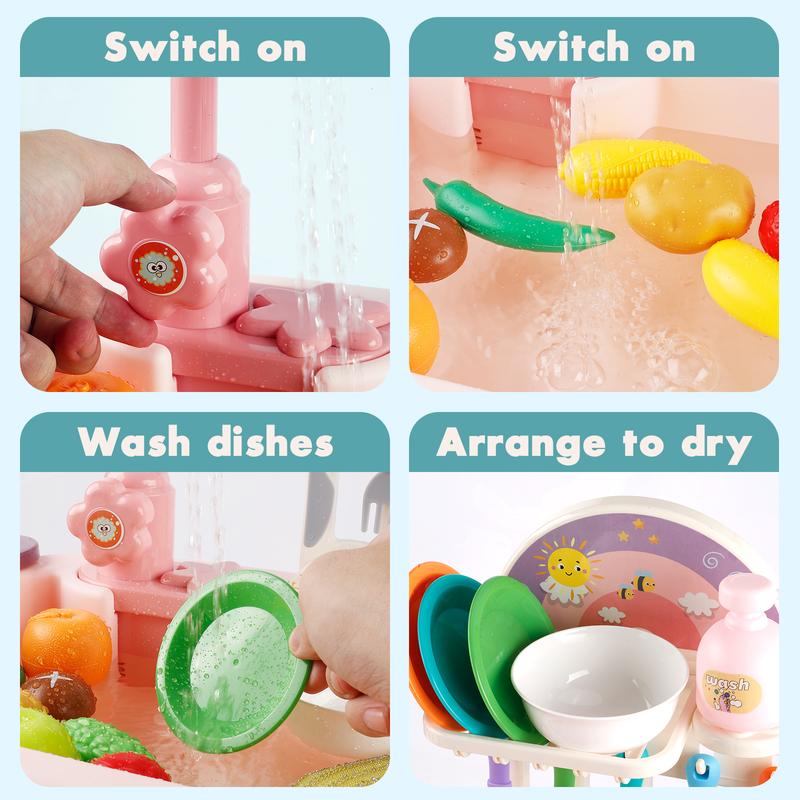 Play Kitchen Sink Toys for Kids with Running Water - Pretend Play Dishes Play House