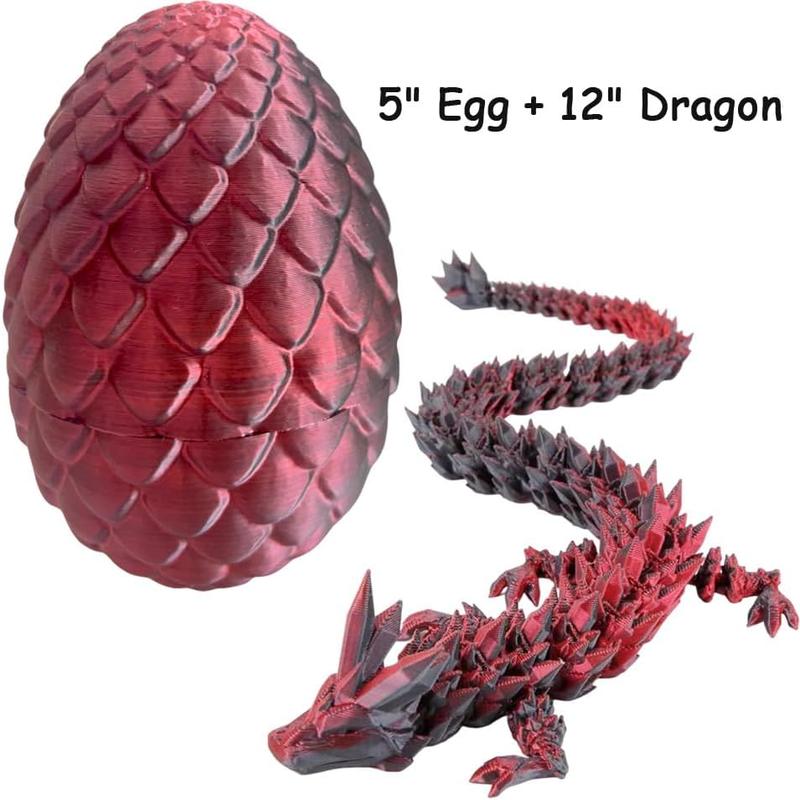 3D Printed Dragon Egg, Mystery Crystal Dragon Egg Fidget Toys Surprise, Easter Eggs Articulated Crystal Dragon Eggs with Dragon Inside (Laser Black and Red)