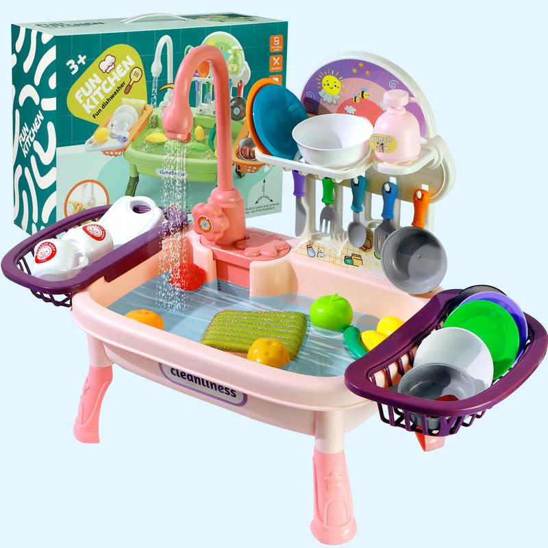 Play Kitchen Sink Toys for Kids with Running Water - Pretend Play Dishes Play House