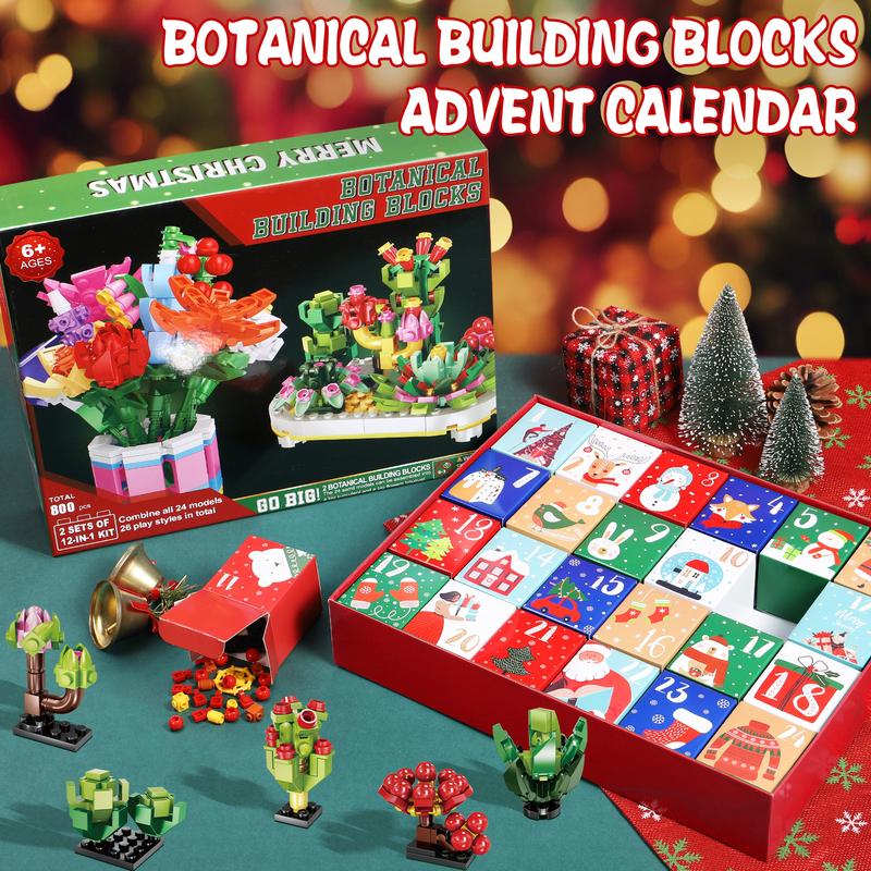 Advent Calendar 2024, 24 Days STEM Christmas tree Christmas cottage puzzle blocks Christmas Countdown Calendar Gift Box