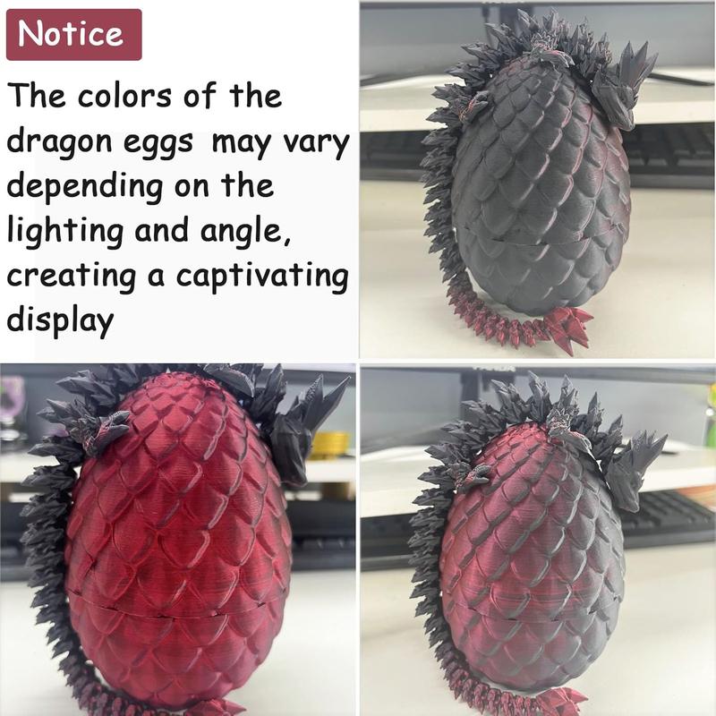 3D Printed Dragon Egg, Mystery Crystal Dragon Egg Fidget Toys Surprise, Easter Eggs Articulated Crystal Dragon Eggs with Dragon Inside (Laser Black and Red)