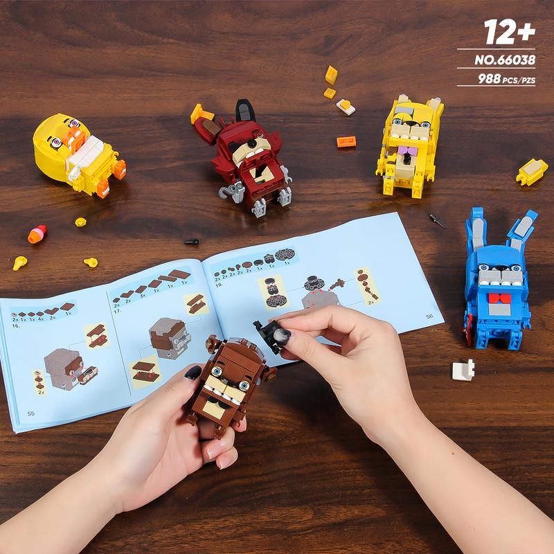 66038,988 Pieces,5-in-1 Five Nights Security Vulnerability Building Block Set,Classic Horror Game Five Nights Action Dol,Creative gift ideas,Collecting Building and Gifting Model for Game Fans,For aged 12 and above,Stress relief toy