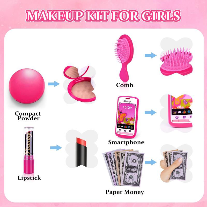 Purse Pretend Play Makeup Toy Set, Pretend Play Makeup Set, Simulated Paper Currency, Mock ID Slot, Pretend Phone, Fidget Toys, Pretend Play Sets for Christmas Gifts, My First Addiction Toys, Christmas Gift