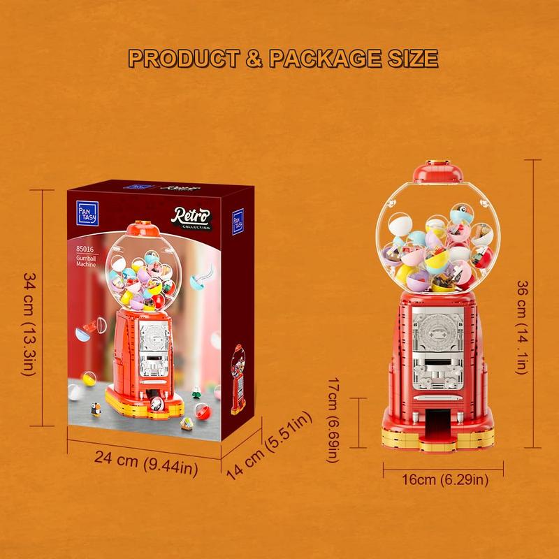 PANTASY Retro Gumball Machine Building Block Set, with 12 Micro Building Blocks and 12 Lucky Notes for Multiple Gameplay Desktop Collectible-Quality Classic Gumball Machine Assembly Blocks Kit, Thanksgiving (892 pcs) (85016)