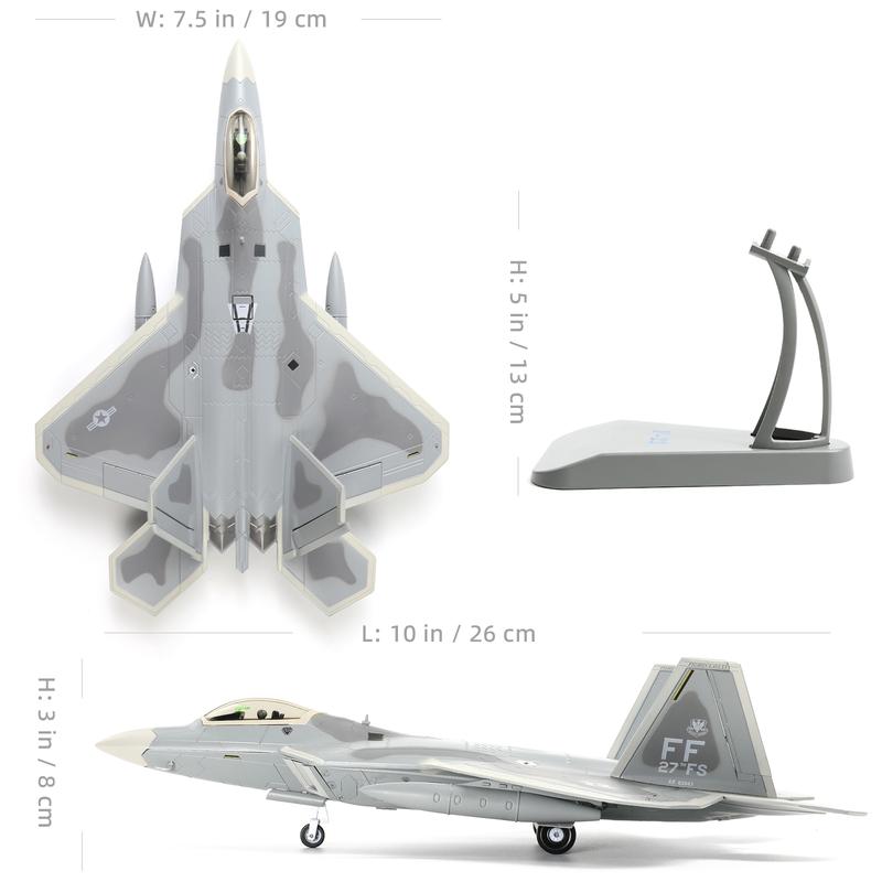 Classic USA F22 Raptor Fighter Attack Pre-build Model 1:72 Aircraft Alloy Diecast Airplane Military Display Model Aircraft for Collection or Gift (FF 27th FS)