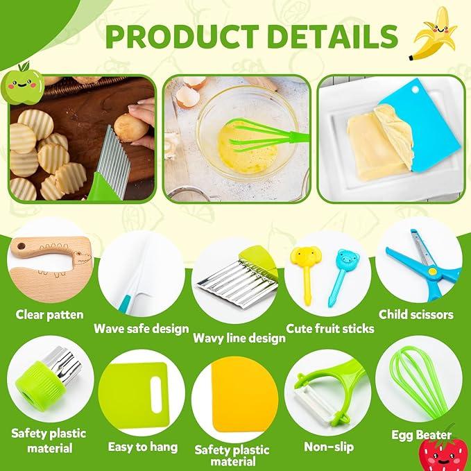 Upgraded version 28 Count Kitchen Tools for Kids, Kitchen Cookware Baking Toy Sets for Kids, Kids Safe Kitchen Knife Set for Real Cooking, Educational Gift for Kids Boys Girls.