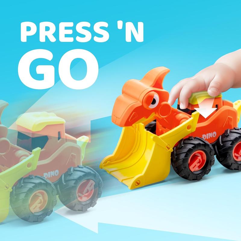 Christmas 2024 Gifts Baby Car Toy for 1 2 3 Years Old Boys Girls, Dinosaur Truck Toys for Toddlers, Transforming Robot Toys for Toddlers, 4 Pack Construction Vehicles Set, Dinosaur Racing Car Toys, Press & Go