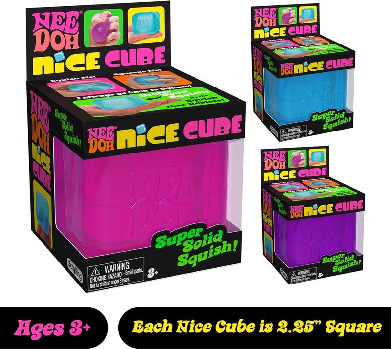 NeeDoh Nice Cube - Sensory Fidget Toy for Your Best Mellow and Chill - Square Shape with Groovy Goo Filling in Assorted Colors Blue Pink Purple - Age 3 to Adult - Pack of 1 Random Color