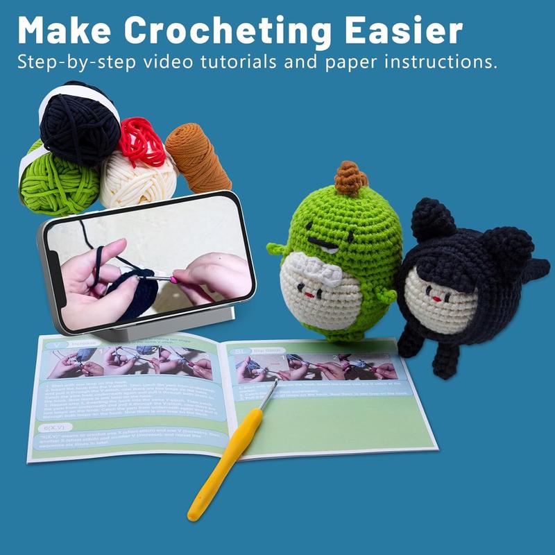 Crochet Kit for Beginners, Easy Crochet  Set for Adults  with Step-by-Step Video Tutorials, DIY Knitting Kit Crafts Birthday Gifts (Dinosaur, )