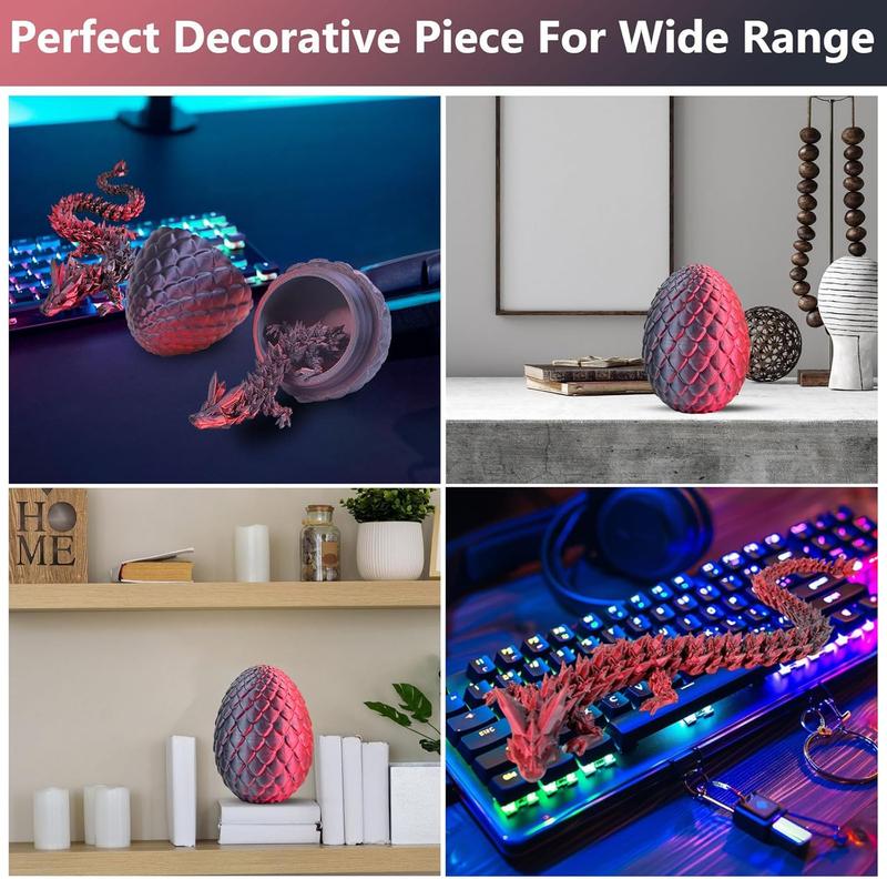 3D Printed Dragon Egg, Mystery Crystal Dragon Egg Fidget Toys Surprise, Easter Eggs Articulated Crystal Dragon Eggs with Dragon Inside (Laser Black and Red)