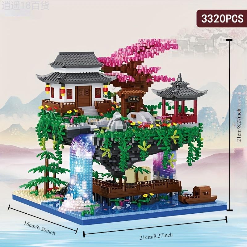 3320pcs Micro Building Blocks Set Chinese Architecture of Peach Blossom, Cherry Blossom Bonsai Tree Building Set, Collectible Models of Classical Famous