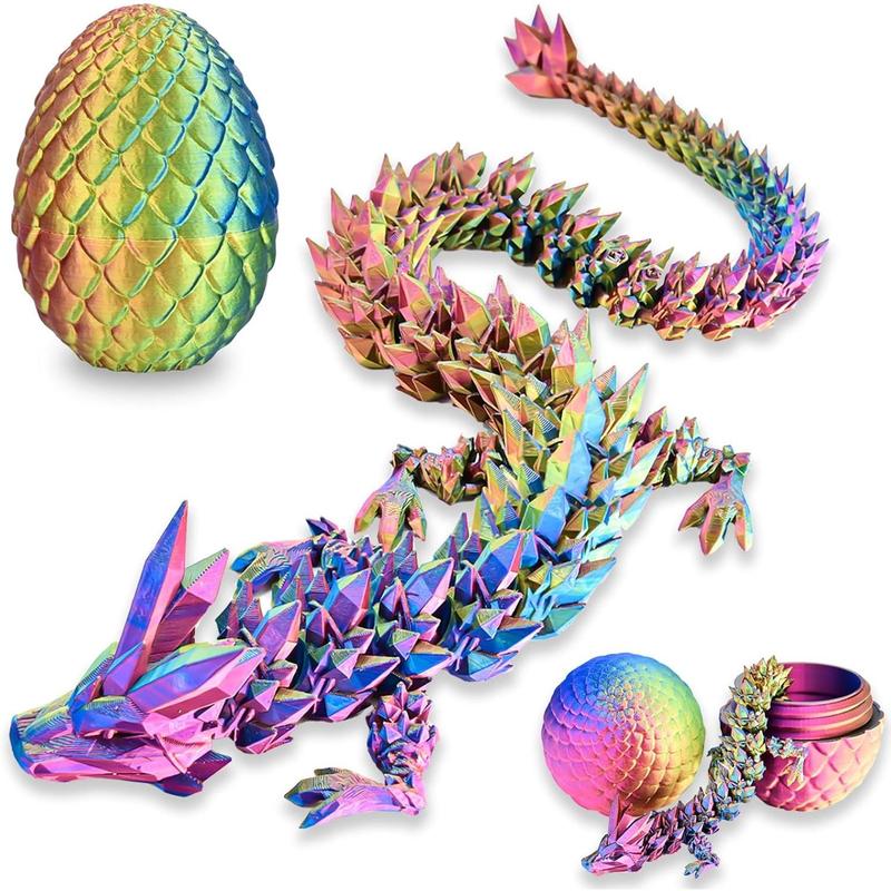 3D printed dragon egg with dragon inside, Rainbow articulated 3D dragon toy, with 3D dragon egg, crystal dragon, toy gift for children boys and girls