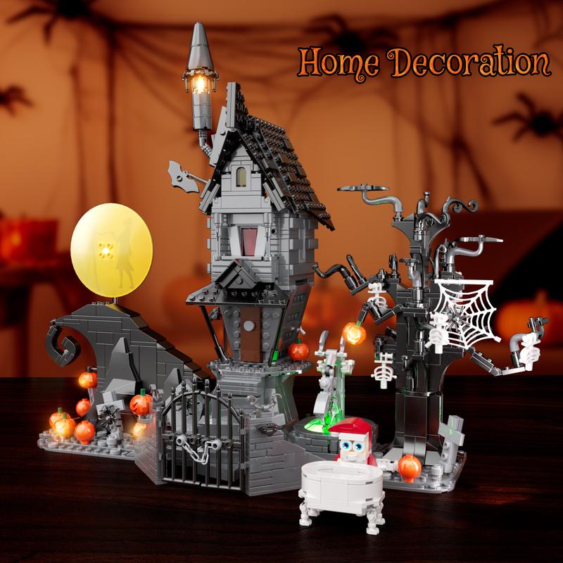 (957 pcs) Upgraded Thrilling Halloween Haunted Mansion House Building Blocks Set with Glowing LED Lighting, Ideal Christmas & Halloween Gifts for Fans and Kids