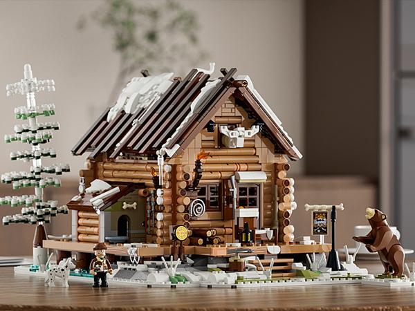 FUNWHOLE Hunting-Cabin 2036 Pcs-Lighting Building-Bricks Set - Retro Wooden Cabin LED Light Construction Building Model stress-relief Toys Gift Set for Boys and Girls Ages 18+