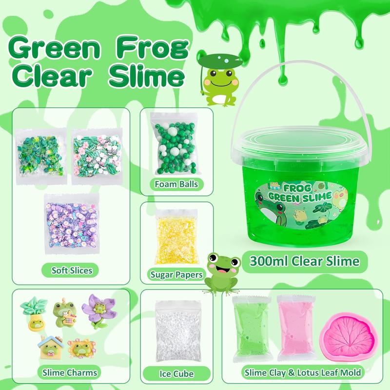 Frog Clear SlimeKit for kids Ages 8-12 with 8 Packs Slime Add-Ins Non Stick Slime with Clay, Birthday Halloween Christmas Easter Gifts thanksgiving