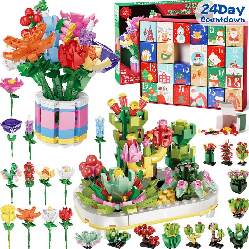 Advent Calendar 2024, 24 Days STEM Christmas tree Christmas cottage puzzle blocks Christmas Countdown Calendar Gift Box