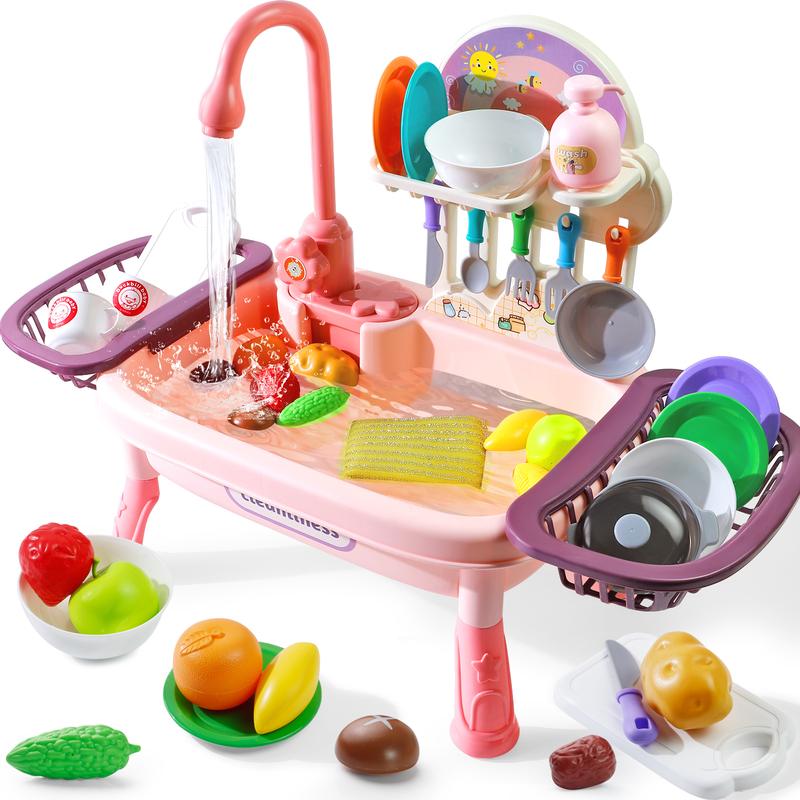 Play Kitchen Sink Toys for Kids with Running Water - Pretend Play Dishes Play House