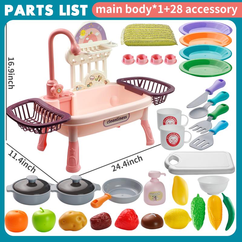 Play Kitchen Sink Toys for Kids with Running Water - Pretend Play Dishes Play House